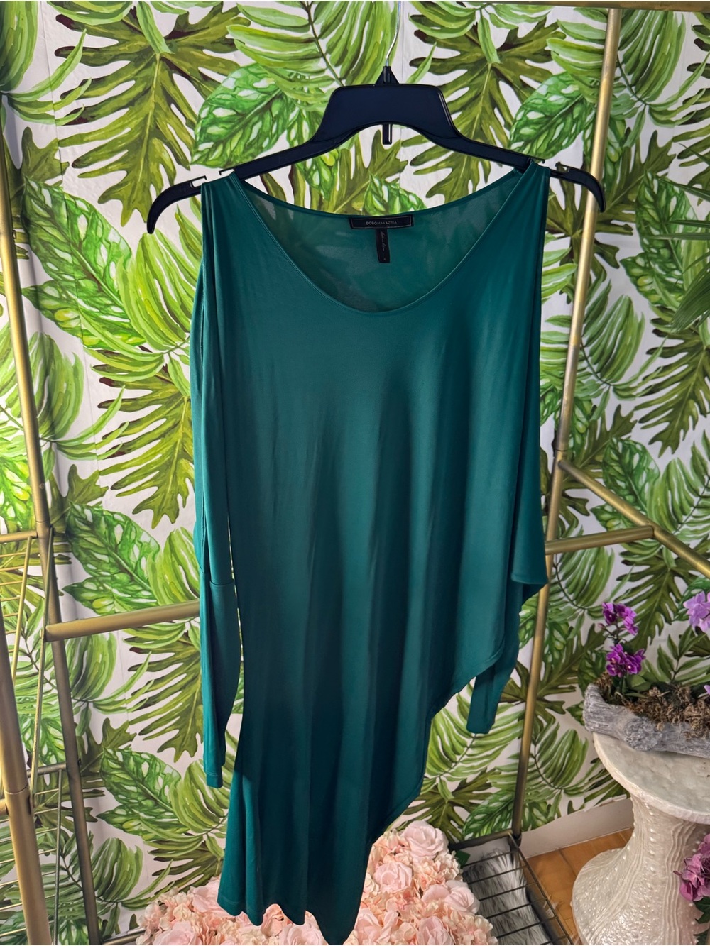 BCBGMaxAzria Teal Asymmetric One-Shoulder Dress